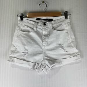 Hudson Harper White Denim Distressed Jean Shorts High-Rise Cuffed Hem Size 28